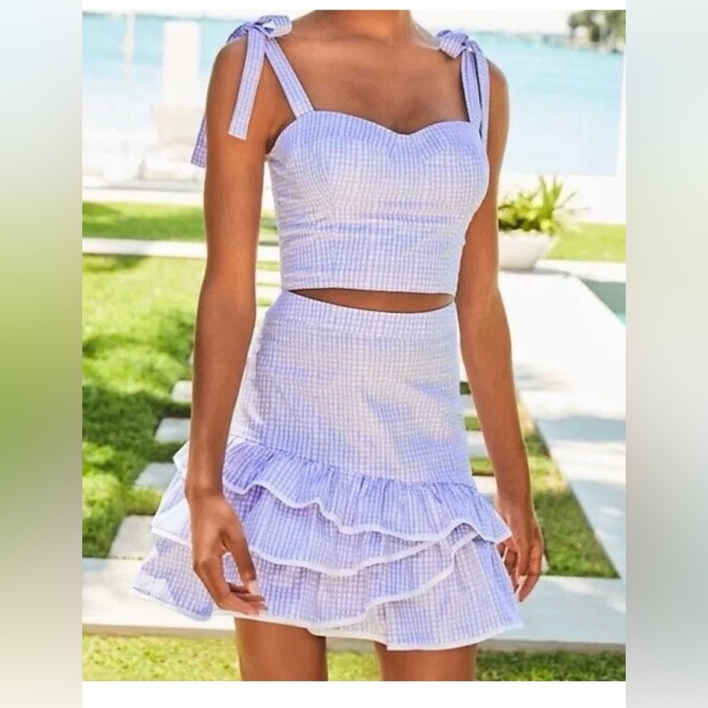 Lilly Pulitzer Lavender Gingham Ruffle Mini Skirt
